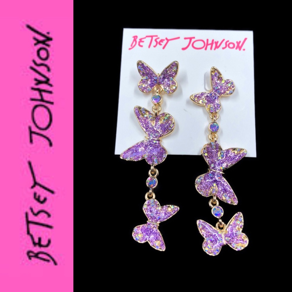 Betsey Johnson Purple Mismatch Drop Earrings